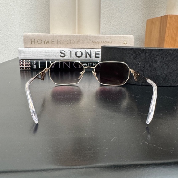 BRAND NEW in BOX Prada Symbole Sunglasses white triangle logo pale gold frame! - Picture 11 of 15